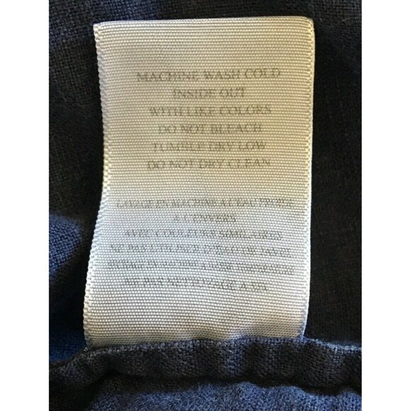 Joie 100% Linen Women Blouse Henley Size L Navy Blue Long Sleeve Rollable Hi-Lo - Picture 10 of 10